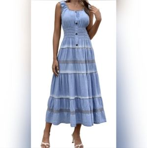 Soft Drefbufy sleeveless denim embroidered boho sundress swing skirt a-line